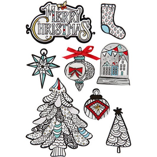 3D-stickers, grafiska julmotiv, H: 32-80 mm, B: 25-65 mm, 8 st / 1 pk.