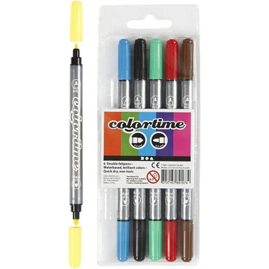 Colortime Dubbeltusch, spets 2,3+3,6 mm, standardfärger, 6 st./ 1 förp.