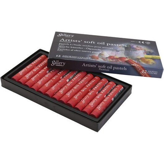 Gallery oljepastellkritor, L: 7 cm, Dia. 11 mm, tjocklek 11 mm, skarlagen, 12 st./ 1 förp.