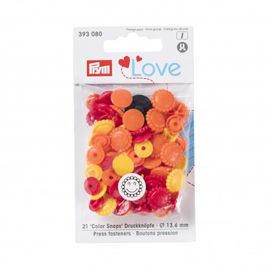 Prym Color Snaps Tryckknappar Plast Blomma 13,6mm Ass. Röd/Orange/Gul - 30 st.