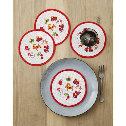 Permin Broderikit Båge i mitten Ø15 cm Dukunderlägg x4