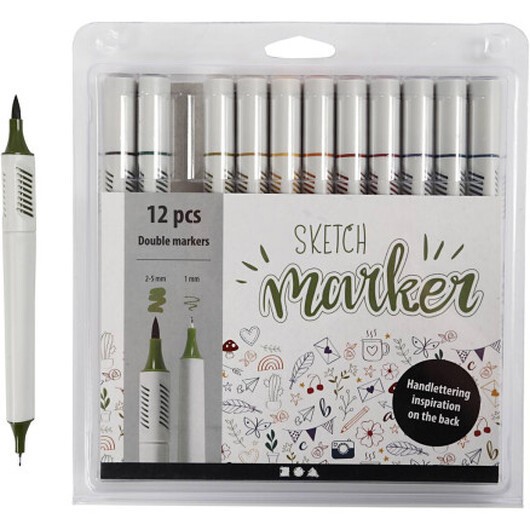 Sketch Marker, linje 1+2-5 mm, duschfärger, 12 st / 1 pk.