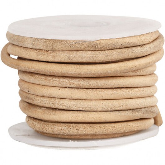 Lädersnöre, tjocklek 4 mm, 5 m, natur