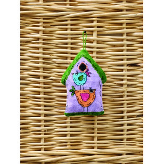 Permin Broderikit Fågelholk lila 7x9cm