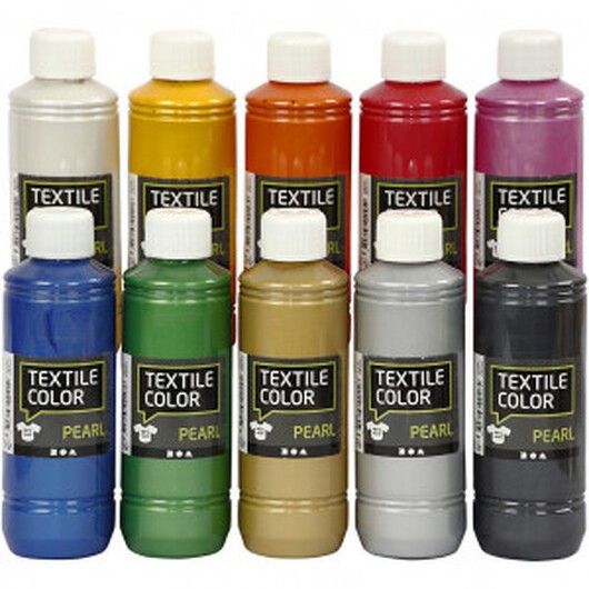 Textilfärg, mixade färger, pärlemor, 10x250 ml/ 1 förp.