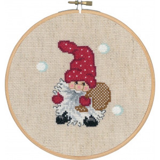 Permin Broderikit Aida Tomte med Säck m. Ramme Ø18cm