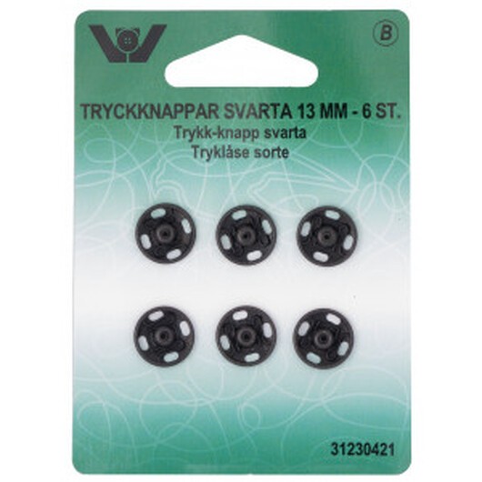 Tryckknappar Svart 13 mm - 20 st