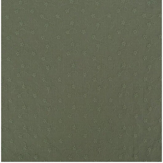 Bomullstyg med broderi 135cm 028 Armégrön - 50cm