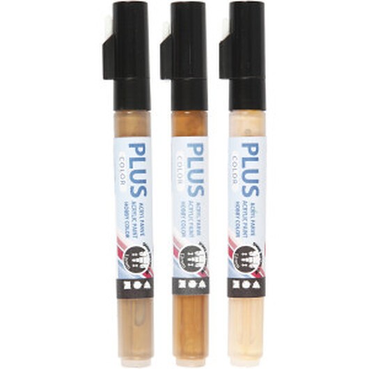 Plus Color Tusch, L: 14,5 cm, spets 1-2 mm, ivory, guld, raw sienna, 3