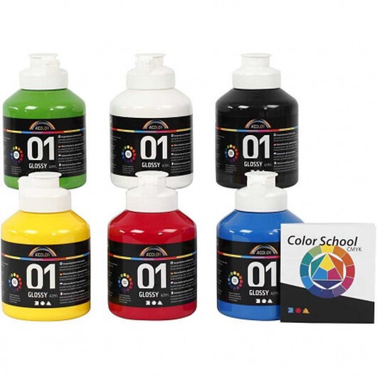 A-color akrylfärg, 6 ass färger, 01 Blank 500 ml - 6 st.