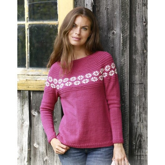 Daisy Delight by DROPS Design - Tröja Stickmönster str. S - XXXL