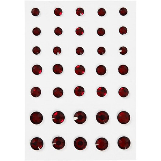 Strasssten, rund kon, storlek 6+8+10 mm, röd, 35 st / 1 frp.
