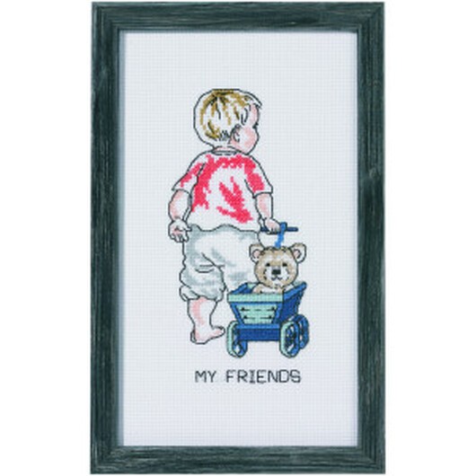 Permin Broderikit Pojke med vagn 16x28cm