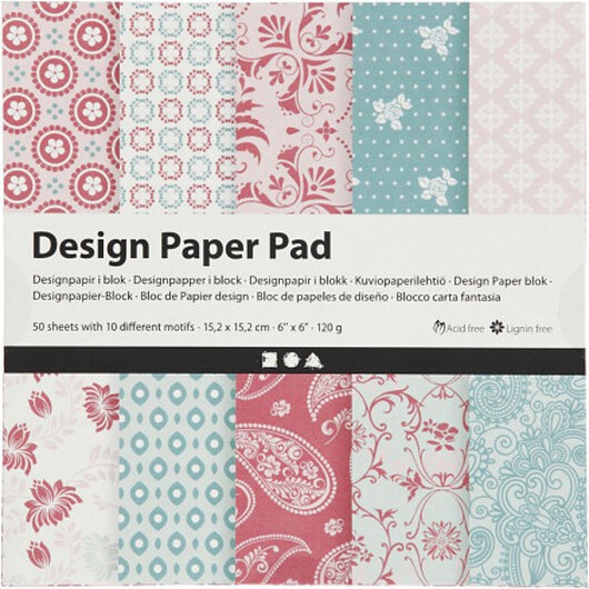Designpapper, ark 15,2x15,2 cm, 120 g, rosa, 50 ark/ 1 förp.