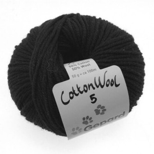 Gepard Garn CottonWool 5 Unicolor 599 Svart