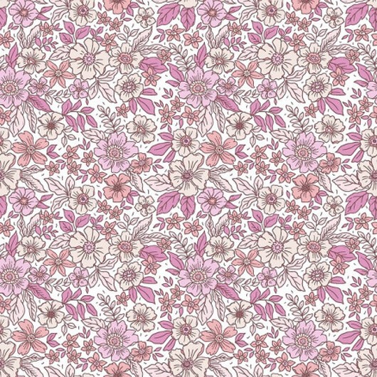Poplin m/blommor 145cm 12 Rosa - 50cm