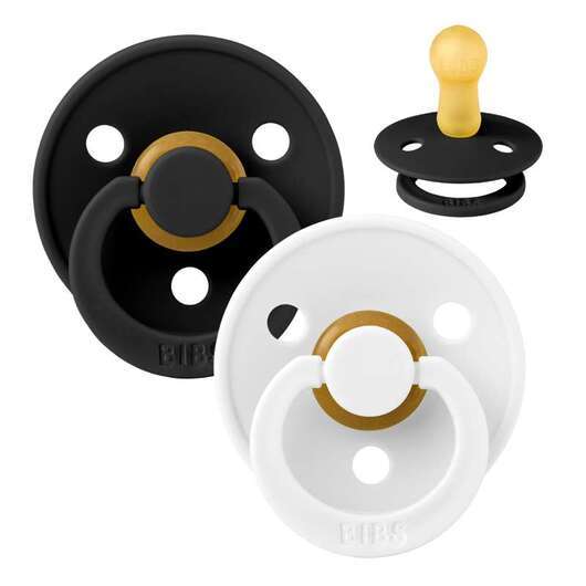 BIBS Rund Colour Napp - 2-Pack - Stl 1 - Naturgummi - Black/White