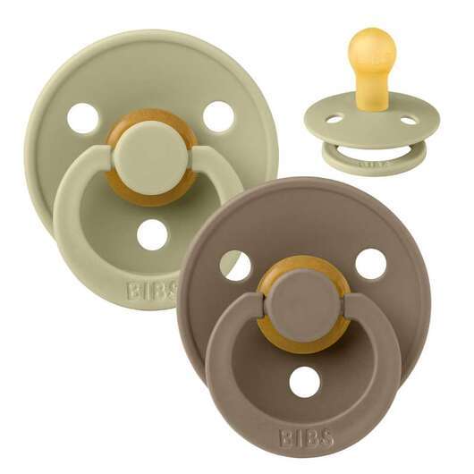 BIBS Rund Colour Napp - 2-Pack - Stl 1 - Naturgummi - Khaki/Dark Oak