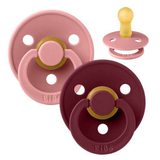 BIBS Rund Colour Napp - 2-Pack - Stl 2 - Naturgummi - Dusty Pink/Elderberry