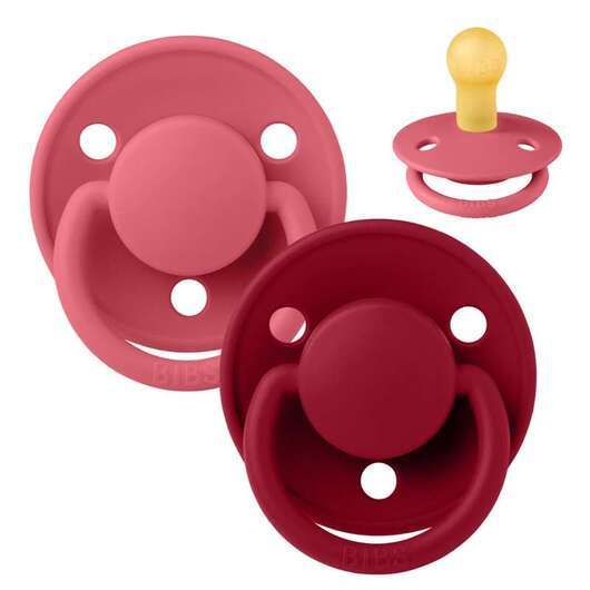 BIBS De Lux Sut - 2-Pak - Str. 1 - Naturgummi - Coral/Ruby