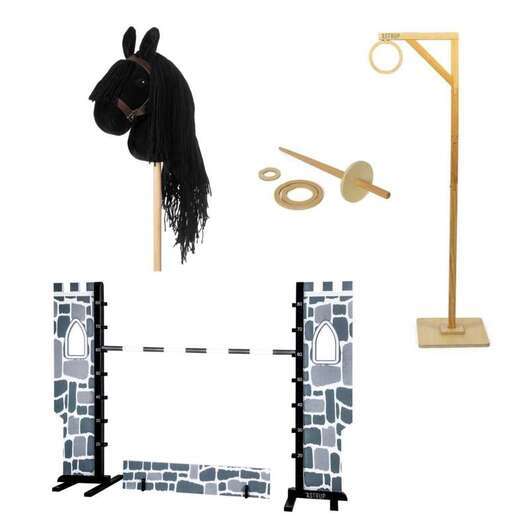 By Astrup käpphäst set med ringriddarutrustning, riddarhopp och käpphäst - svart