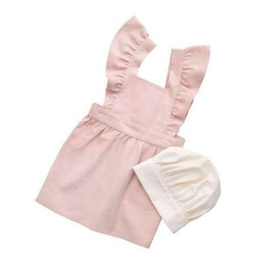 Sebra Barnförkläde med kockmössa - Dusty Pink