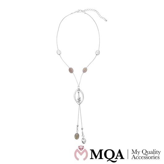 Halsband silverfärgat, stort hänge, små stenar, justerbart