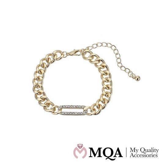 Armband, guldfärgat, brett, små glittrande stenar, justerbart