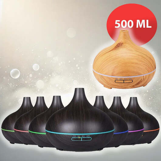 Aroma Diffuser  -  500 ml med träutseende - Ljusbrun