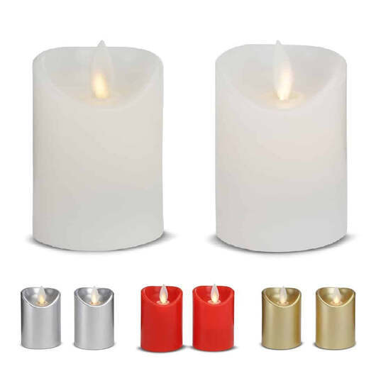 LED-ljus - 2 st. - 7 cm - med 3D-låga - (flera färger) - Guld