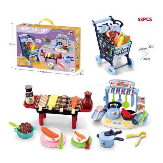 Vagn, minikök och grill - 58 roliga delar - - Blå