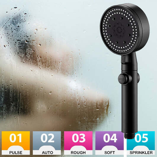 Vattenbesparande duschmunstycke med 5 funktioner  -  svart