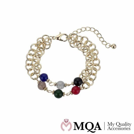 Armband, guldfärgat, stora ringar, pärla, justerbart