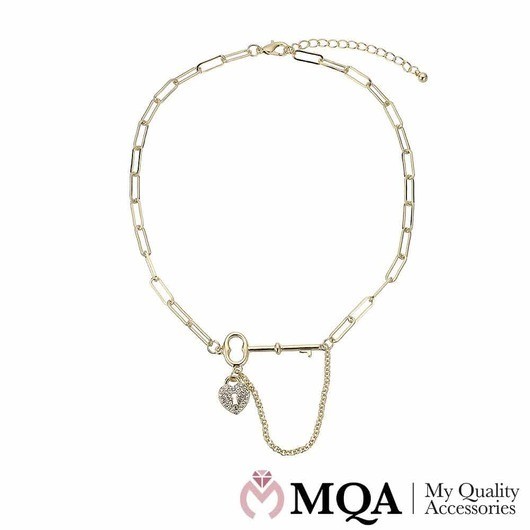 Halsband guldfärgat, nyckel &lås, justerbart