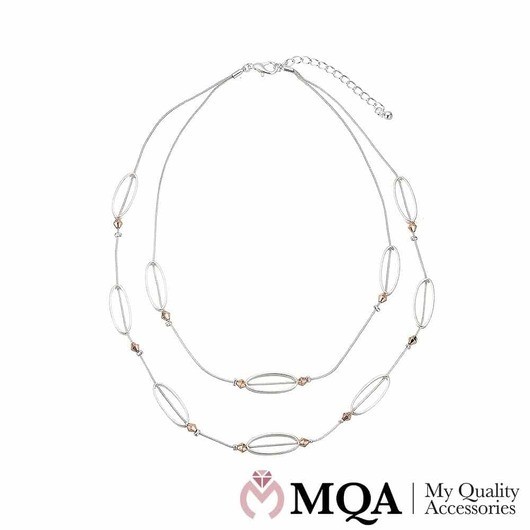 Halsband silverfärgat, dubbelt, 10 ovala ringar, justerbart