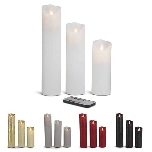 LED-ljus - 3 st. - 15/20/25 cm - med 3D-låga - (flera färger) - Röd