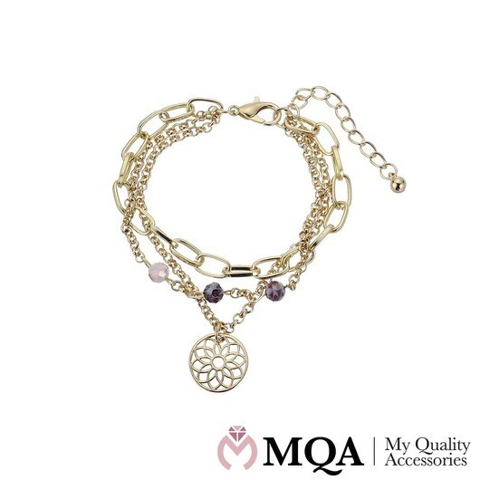 Armband, 3-i-1, guldfärgat med sten och ett fint hänge