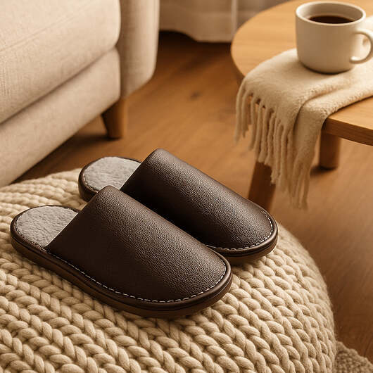 Tofflor i PU-läder  -  Stilrena, slitstarka & bekväma (brun & grå) - 40/41 / Grå