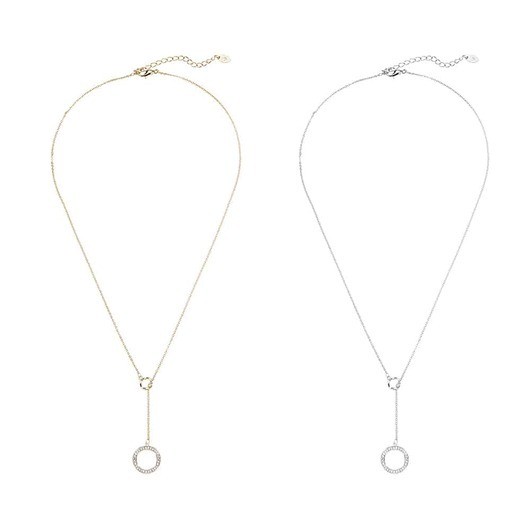 Halsband, guld- eller silverfärgad, hänge formad som ring med små stenar, justerbar - Guld