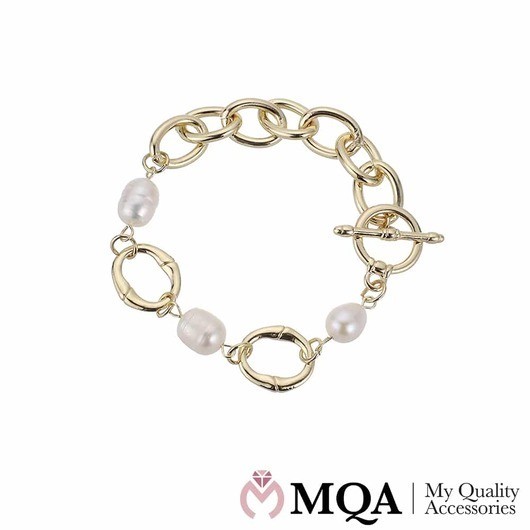 Armband, guldfärgat med 3 pärlor, växlingslås