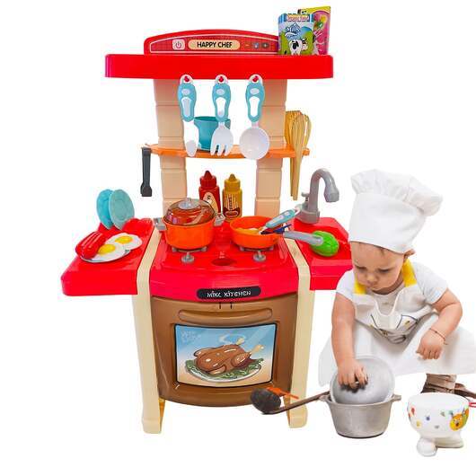 Leksakskök med vatten och ånga - set med 33 delar - - Blå