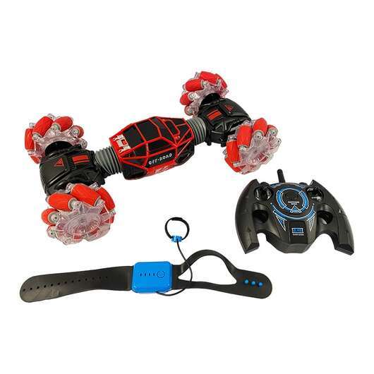 Fjärrstyrd stuntbil med LED-ljus & 2 fjärrkontroller - Röd