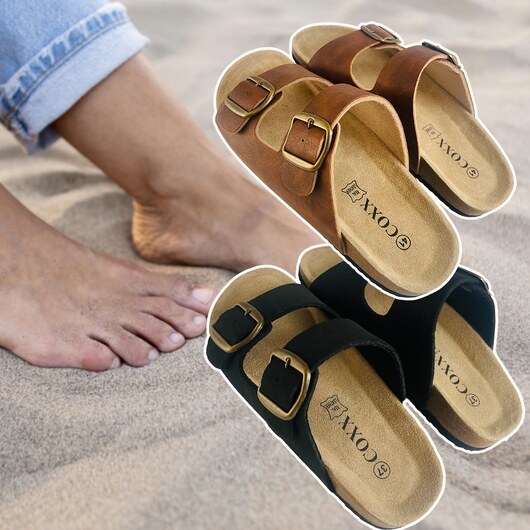 Klassiska Bio Sandaler i Läder med skålformad häl och tågrepp - bruna eller svarta -