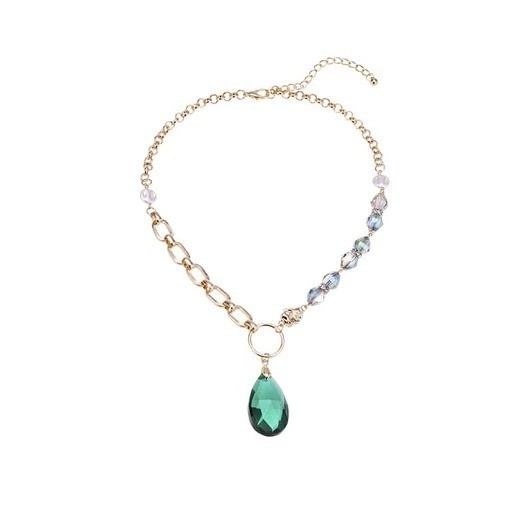 Halsband, små stenar och en stor vacker grön sten, justerbart