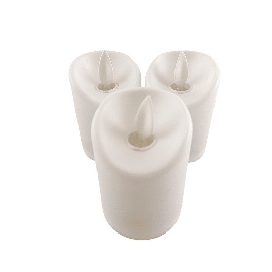 LED-ljus i plast - 3 st. - 7 cm - m/ 3D-låga och fjärrkontroll - vit