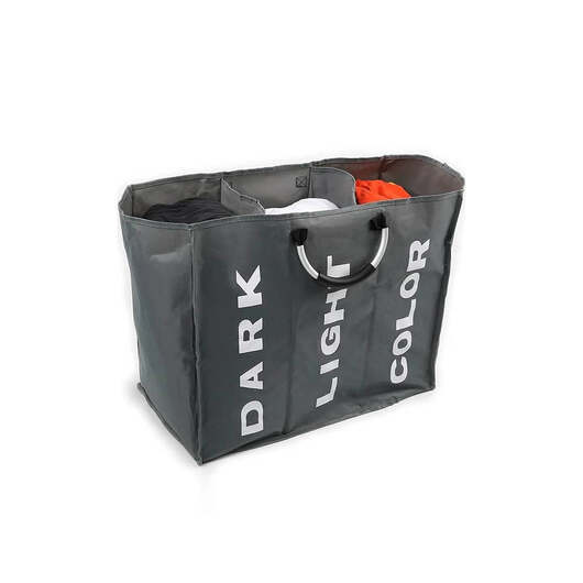 Tvättkorg 3 fack - hopfällbar med handtag - svart, grå eller ljusgrå - - Svart