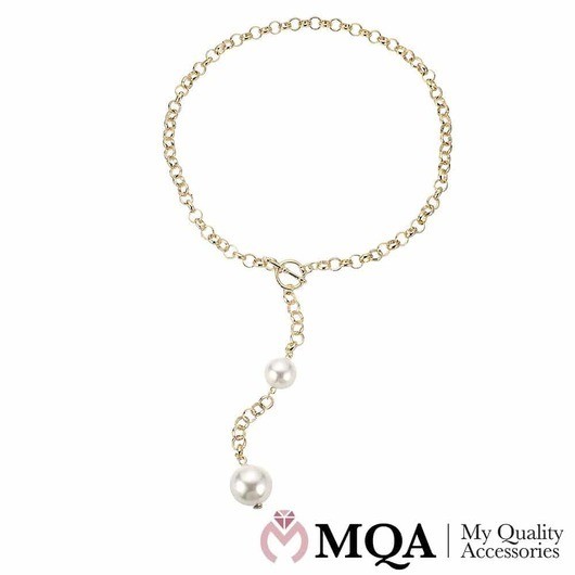 Halsband guldfärgat, 2 stora pärlor, växlingslås