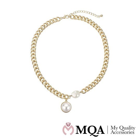 Halsband guldfärgat, liten sten, hänge med halv pärla, justerbar