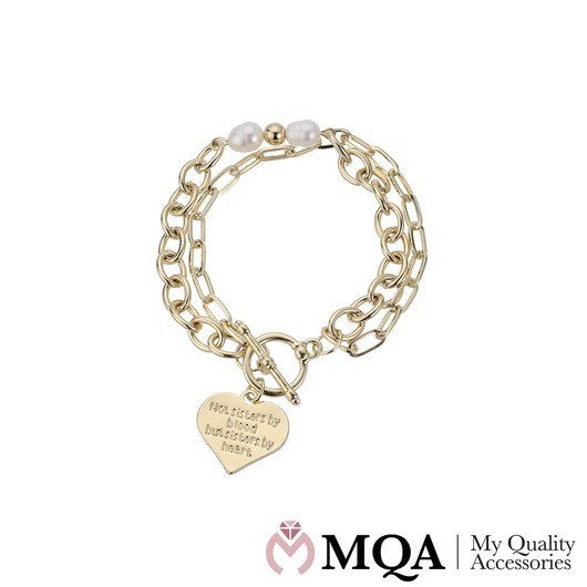 Armband, dubbel, guldfärgad med "Syster" hjärthänge, pärlor