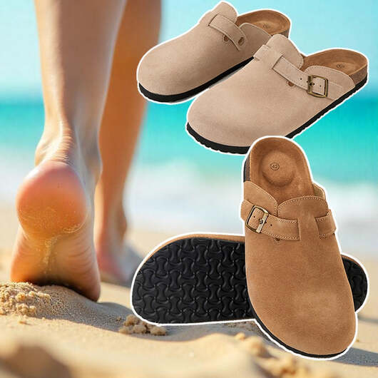 Komfort och stil i ett  -  Klassiska korksandaler med stängd tå - Beige / 37